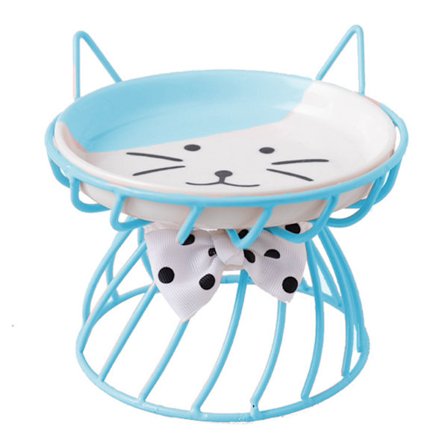 Kattskål keramik matskål med hög fot och grund, stor öppning