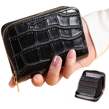 Luksuriøs kortholder med krokodillelædermønster | Kreditkortholder | Med pengerum | Kortholder | Tegnebog | PU-læder | Tegnebog | Sort