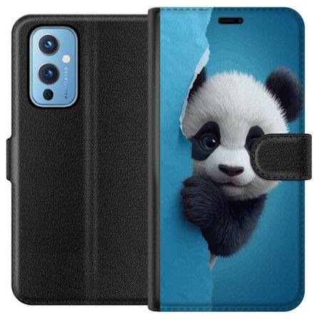 Kompatibelt Lommeboketui til OnePlus OnePlus 9 Søt panda som ser ut gjennom papir i en myk 3D-illustrasjon