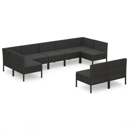 Vidaxl Loungegrupp För Trädgården Med Dynor 9 Delar Konstrotting Svart