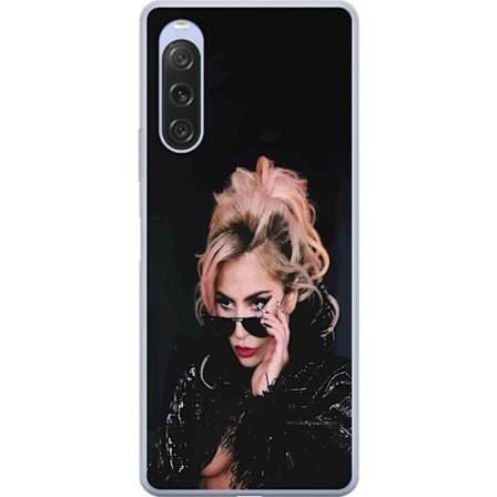 Yhteensopiva Puhelinkuori Sony Xperia 10 V Lady Gagan muotokuva aurinkolaseilla ja dramaattisella meikillä tummassa glamuurityylissä