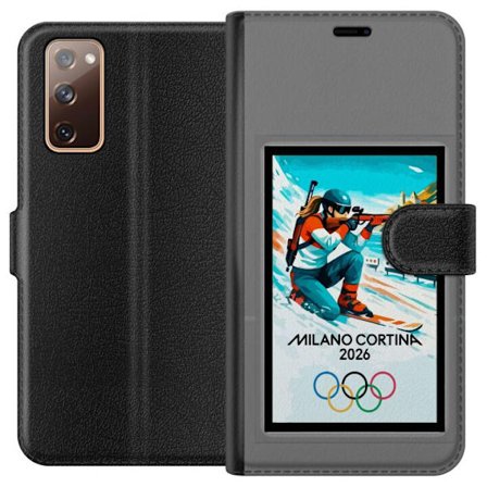 Kompatibelt Lommeboketui til Samsung Galaxy S20 FE Retroplakat Cortina Milano 2026 med fjell, vintersportsutøvere, italienske trikolor, Milano-katedra