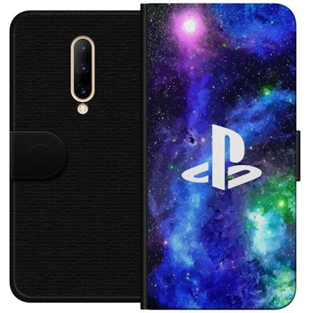 Kompatibel Tegnebogsetui til OnePlus OnePlus 7 Pro Playstation-logo mod galaksebaggrund kosmisk gamingdesign med stærke farver perfekt til gamere og