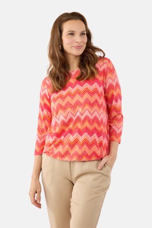 SIGNATURE - 3/4-Ærmet T-shirt – Koral / Orange – Mønstret