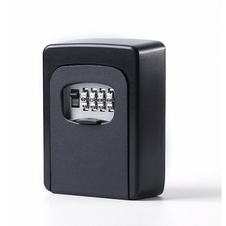 Sikker nøgleboks med kode, vægmonteret nøgleboks med 4-cifret kode, vandtæt og rustfri udendørs nøgleboks, nulstillelig kode (sort)