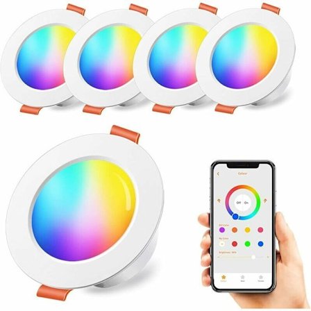 LED Infälld Spotlight 10W RGB Dimbar Färgglad RGBW APP-kontroll, 3 Tum IP44 Varm Vit 2700K Rund Dimbar Downlight (4-pack)