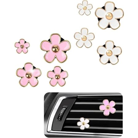 Allecto Premium - 8-delt Sæt med Tusindfryd Blomster Bilinteriør Dekoration m/ Æterisk Olie Diffuser