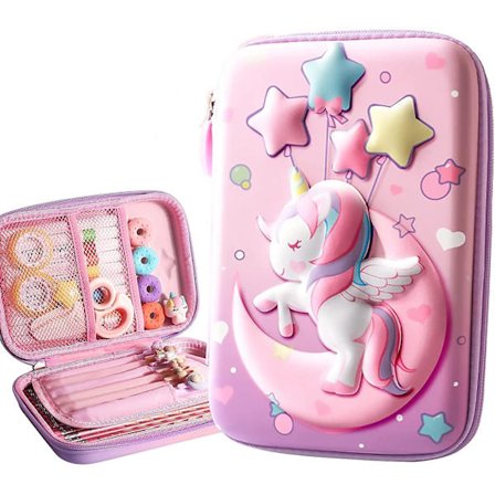 Unicorn Pennfodral för flickor 3d Eva Stor kapacitet Söt Pennfodral Present till tonårspojkar Skola (måne Unicorn, L)