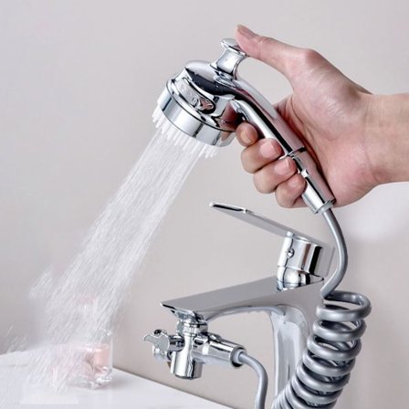 Vaskdusj med 1,5 m slange, veggmontering med konverter, dusjhode, for hårvask, rengjøring, vask og bidet