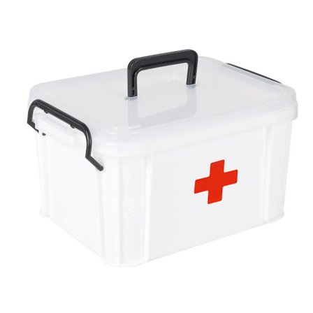 Lääkkeiden säilytyslaatikko, ensiapulaatikko 5L lääkkeiden järjestäjä kahvalla 2-kerroksinen lääkelaatikko klipsilukolla