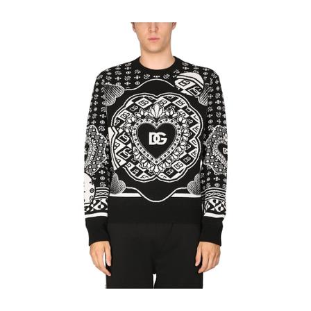 Dolce & Gabbana Jacquard Logo Crew Neck Sweater Sort, Herre