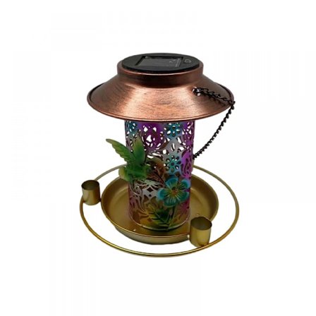 Solcelledrevet fuglefoder til udendørs ophængning, solcelledrevet metalvandtæt udendørs vildfuglefoder, kardinalkolibrifoder, gaver til fugleelskere