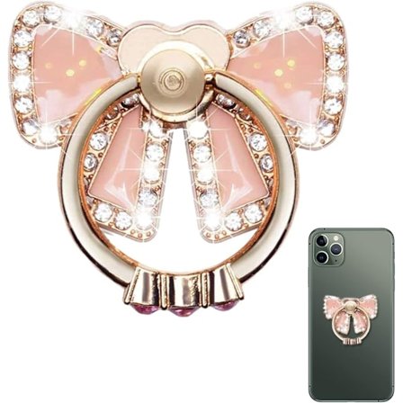 Mobiltelefon Ringholder, Fingergreb Ring Stand Holder 360 Graders Rotation Selvklæbende Glitter Bow-tie Støtteben Ring til Telefon