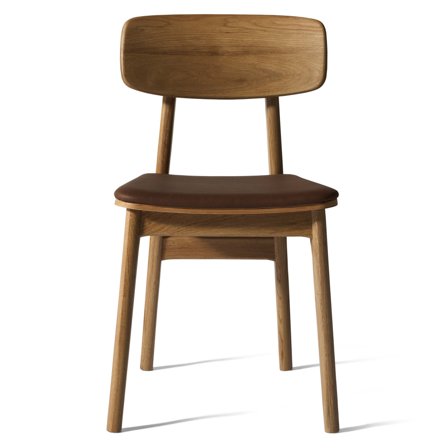 Balo spisebordsstol, egetræ | PU læder - Cognac - 55x46,5x82cm - Komfortabel spisebordsstol i nordisk design med massive egetræsben og PU lædersæde