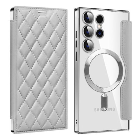 Etui til Samsung S25 EDGE titanium grå diamant flip skinn elektroplettert magnetisk