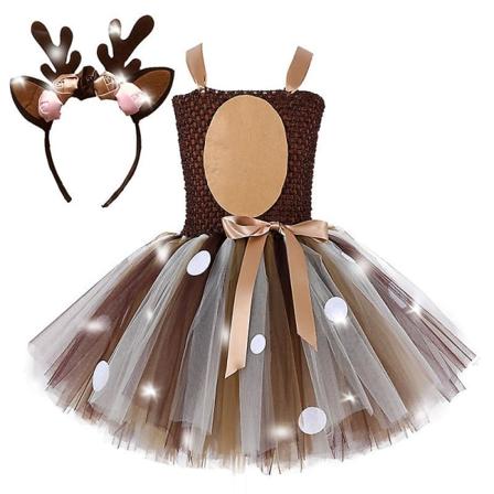 Led Halloween Kjole Jungle Fest Kostume Piger Cos Hjorte Giraf Pandebånd Påskehelgen(XL(7-8T))