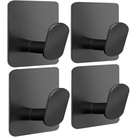 4-pakkaus koukkuja - Takien ripustamiseen - 4 mustaa pyyhekoukkua
