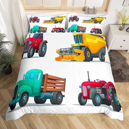 Tegneserie Bil Sengesæt til Drenge Børn Lastbil Høstmaskine Køretøj Dynebetræk Traktor Dynetæppe Betræk Blødt Åndbart Quilt Betræk Drenge Piger 