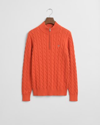 GANT - Kabelstrikket genser med half-zip til ungdom deep orange