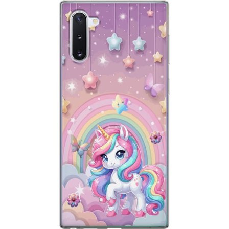 Kompatibelt Mobildeksel til Samsung Galaxy Note10 Magisk enhjørning med regnbue manke, stjerner og sommerfugler mot en pastellhimmel med skyer