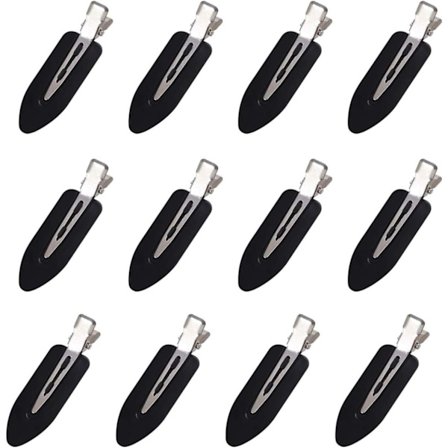 Hårklämmor utan böjning, smink utan veck, hårklämmor för frisyr, vågor, styling eller smink, 12-pack (svart)