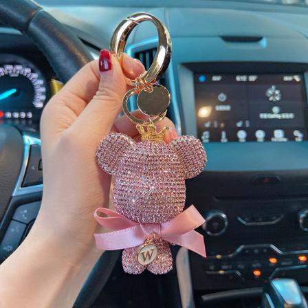 Søte dyre nøkkelringer for kvinner Bling stor bjørn nøkkelring for jenteveske eller bilheng, lys rosa
