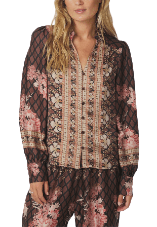 Neo Noir Massima Botanical Border Blouse Blusar Dam Svart 44