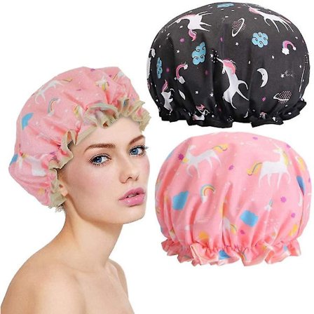 Dusjhette, 2 stk Vanntette Dusjhetter Gjenbrukbare Med Elastisk Bånd, Dobbelt Lag Miljø