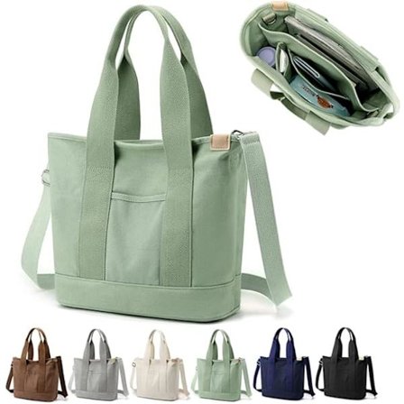 Multi-Pocket Tote Bag with Zipper, Canvas Handmade Handbag with Compartments, Multifunction Satchels Bag for Women Ladies University School Work