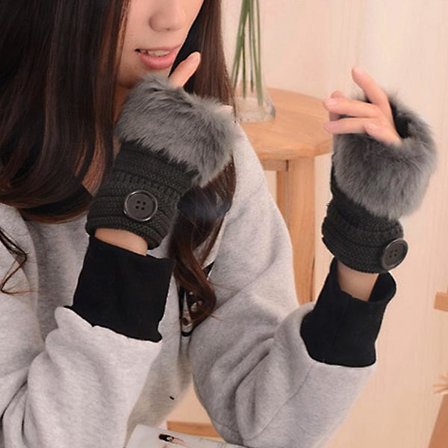 Dame Halv Fingerløse Handsker Faux Pels Kinitted Arm Varmer Hårede Håndled Vinter Luffer