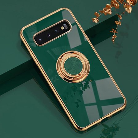 Etui til Samsung Galaxy S10(Grøn), Stilfult etui cover silikone TPU tyndt blødt farverigt stødsikkert etui cover med ring ring magnetisk stativ til 