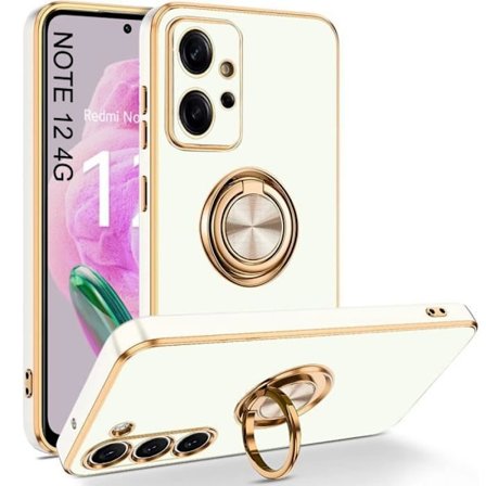 Skyddsfodral - E.F.CONNECTION - För Xiaomi Redmi Note 12 - Silikon - Rotationsringstöd - Vit