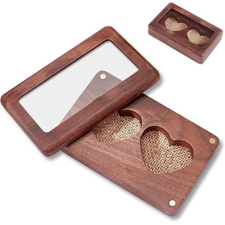 Træ vielsesring æske, dobbelt firkantet ring æske til brudgom smykker