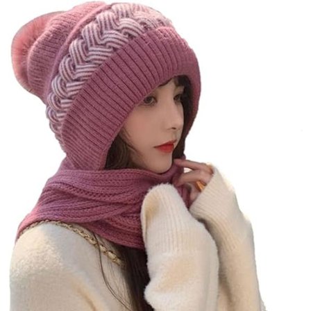 2 i 1 Vinterhalsduk Mössa, Varm Stickad Mössa