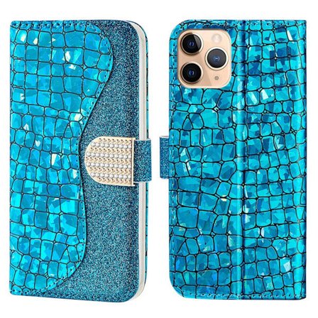 SKALO iPhone 13 Pro Max Croco Glitter Plånboksfodral - Blå