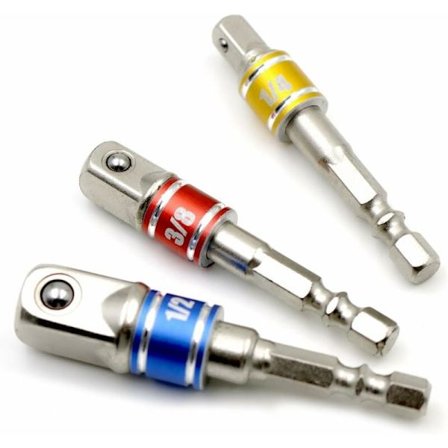 Sats med 3 slagnyckeladaptrar och skruvmejselbits 1/4", 3/8" och 1/2"