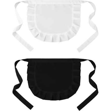 ING Hushjelpsforkle 2 deler Cosplay Midjeforkle Svart og Hvitt, Poefy Forkle Kostyme Tilbehør for Kvinner og Jenter som Fest Karneval Klær Dekor