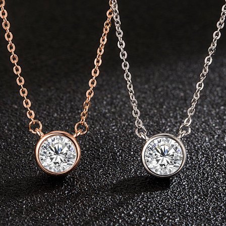 Hopea ja ruusukulta, naisten kaulakoru pyöreä solitaire-kaulakoru