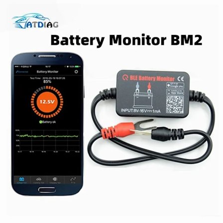 Med Alarm Diagnostiskt Verktyg Spänning Laddning Startmotor Test Bilbatteri Övervakare 12V för Android IOS Telefon BM2 Bluetooth 4.0