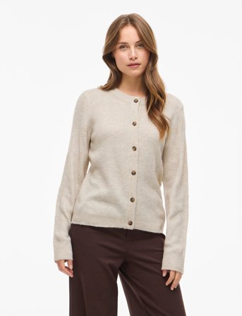 Vila Vivioli O-Neck Rib Knit Cardigan-Noos - Cream - XL