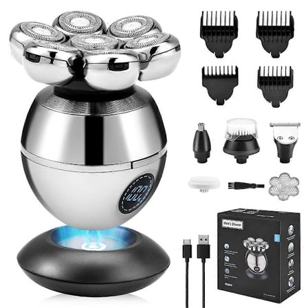 6 i 1 Elektriske Barbermaskiner, 7D Hårklipper til Mænd og Næsetrimmer med LED-Display og Bærbar Våd