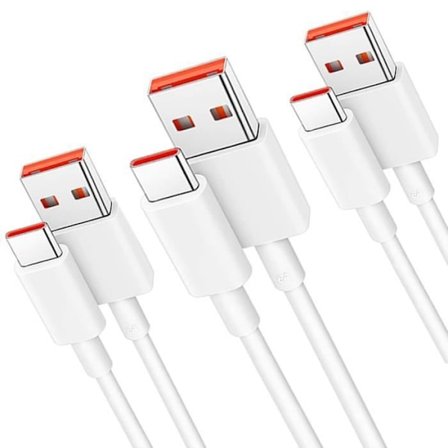 3x Snabb USB-C-kabel 6A för Xiaomi 15, 14, 14 Pro, 13T, 13, 12, 12T Pro, Redmi 12, Redmi Note 12 Pro 4G-5G, Note 11-10-9-8