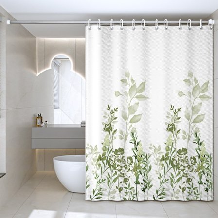 Bruseforhæng 180x180cm, Vandtæt Polyesterstof Bruseforhæng Maskinvaskbart med Vægtet Bundkant og 12 Kroge til Badeværelse, Grøn Blomst