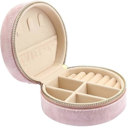 Mini Smykkeskrin i Velour til Rejser, Rejsesmykkeskrin til Piger og Kvinder, Lille Smykkeorganisator til Ringe, Øreringe, Halskæder, Pink