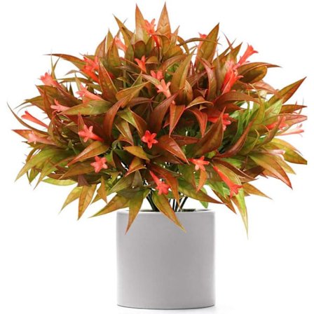4 Buketter Kunstige Planter Falske Busker Gress Trompet Oransje Røde Blomster Plastbusker Innendørs Hengende Blomsterpotter for Hjem Bryllup 