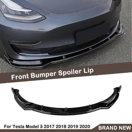 Blank Svart Frontfanger Spoilerdeksel Kompatibel med 2017 2018 2019-22 Tesla Model 3-Perfekt