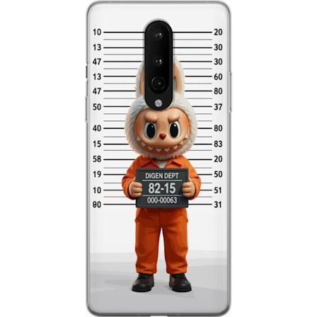 Yhteensopiva Puhelinkuori OnePlus OnePlus 8 Söpö piirretty pupuhahmo vankilavaatteissa ja vankinumerolla taustana mittamerkinnät