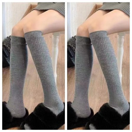 Grå 2 par; Størrelse: One Size - Lange bomuldsstrømper til kvinder, 2 par, varme vinterstrømper, knæstrømper, unisex strikkede strømper