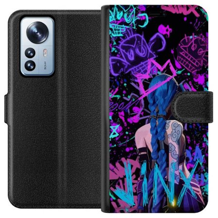 Yhteensopiva Lompakkokotelo Xiaomi Xiaomi 12 Pro Värikäs graffitipiirustus, jossa on sinipäinen hahmo urbaanissa katutaidetyylissä