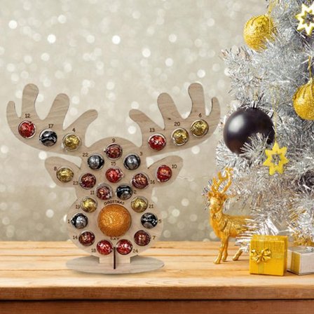 Jul Adventskalender Nedräkningskalender Trä Julgran Hjort Huvudformad Stativ Choklad Godis Display Stativ med 24 Hål för Festdekoration